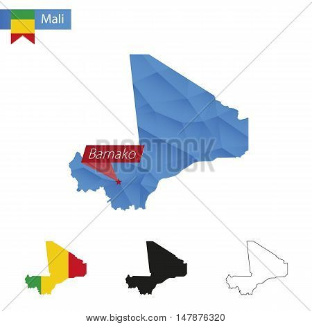Mali Blue Low Poly Map With Capital Bamako.