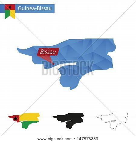 Guinea-bissau Blue Low Poly Map With Capital Bissau.