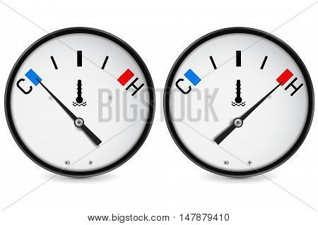 Temperature gauge. Cold and hot indication. Vector illustration isolated on white background
