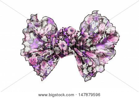 Purple pink chiffon tied bow isolated over white