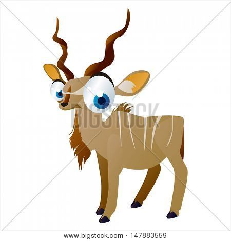 funny vector illustration of cute animal. Cartoon Kudu Antelope