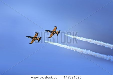 RAMENSKOE, RUSSIA - AUGUST 22, 2009: Aerobatic team in action during an exhibition 