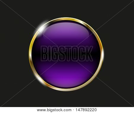 Aubergine Shiny Button With Metallic Elements, Vector Design For Website