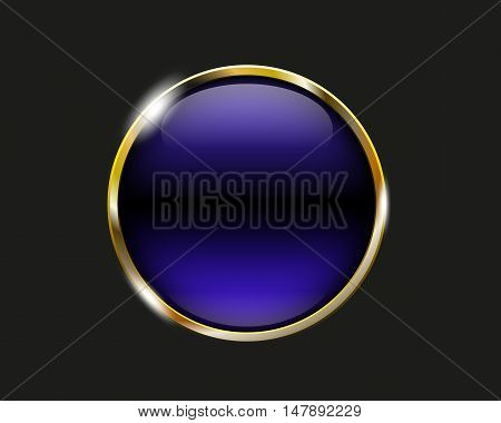 Blue Shiny Button With Metallic Elements, Vector Design For Website