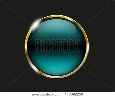 Turquoise Shiny Button With Metallic Elements, Vector Design For Website
