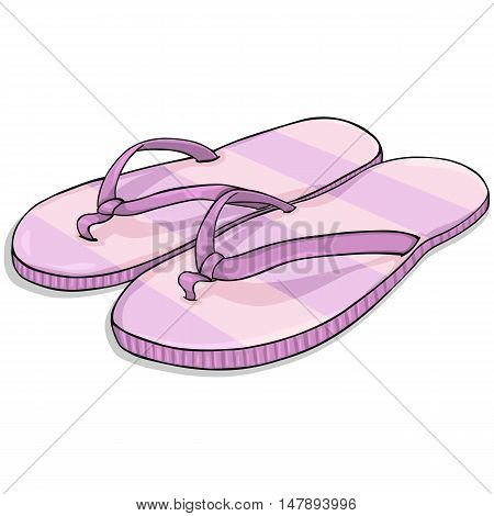 Vector Cartoon Stripped Pink Beach Slippers