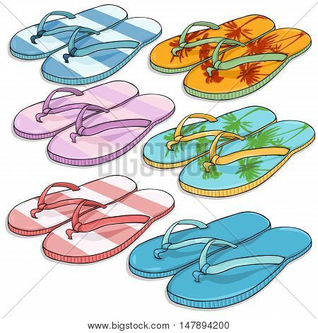Vector Set Of Cartoon Beach Slippers