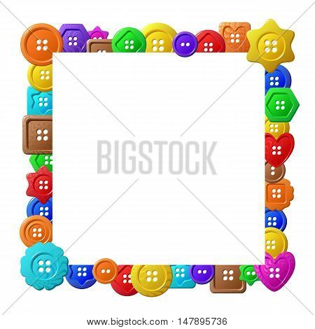 Sewing buttons frame or border on white background