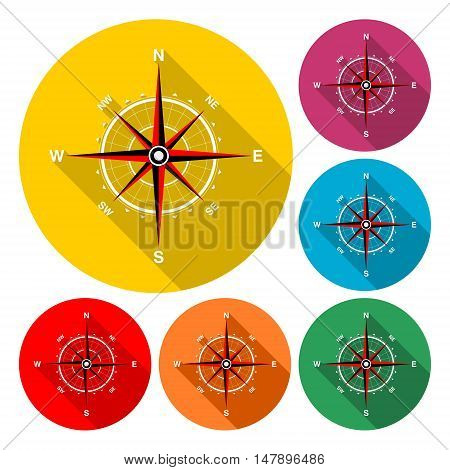 Compass icon. Compass icon art. With long shadow