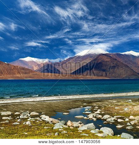 Pangong Lake In Ladakh, Jammu And Kashmir State, India