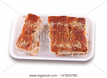 Pastry puffed with pork cracklings isolated on white background.