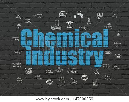 Industry concept: Painted blue text Chemical Industry on Black Brick wall background with  Hand Drawn Industry Icons