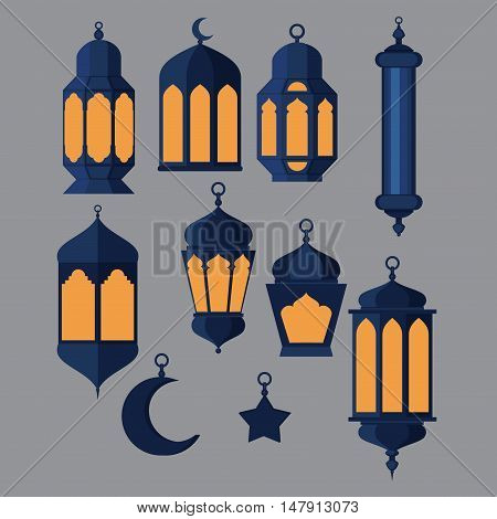 Ramadan Kareem - Islamic Holy Nights Theme Design background Ramadan latern saint fest arabian and turk religion culture set