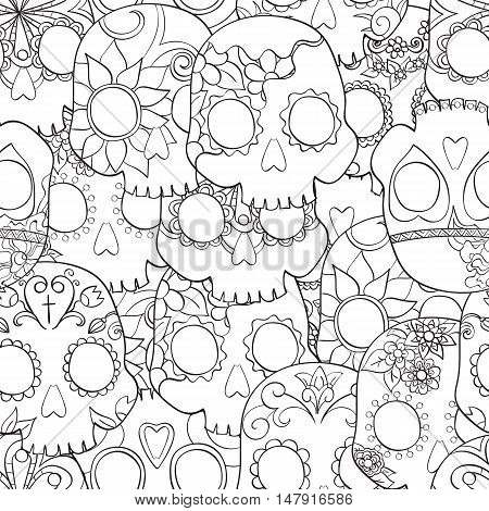 Seamless pattern with mexican skulls for Day of the Dead (Dia de los Muertos) celebration vector illustration