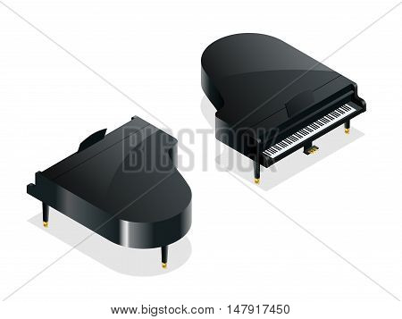 Isometric Black grand piano. Isolated on white background