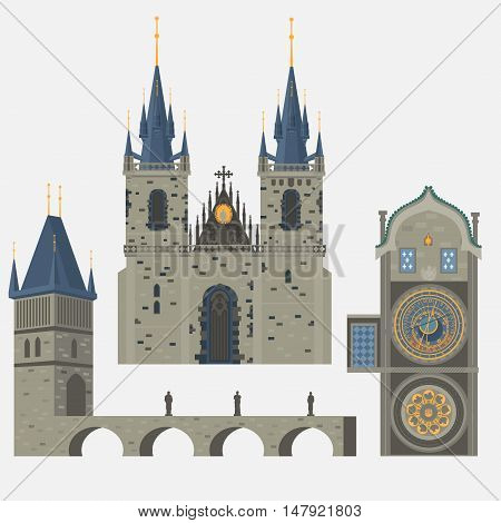 Prague town Czech Republic. Church of Mother of God before Tyn Old Town Square in European city. Famous tourists travel popular routs.