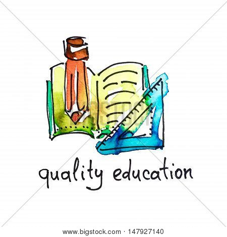 sketch watercolor icon of quality education, distance education and online learning concept vector illustration