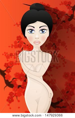 Beautiful nude sexy lady in elegant pose. Portrait of fashion model girl indoors.