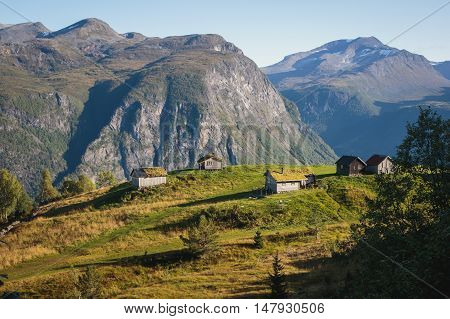 Hiking In Norway, Classic Norwegian Scandinavian Summer Mountain Landscape View With Mountains, Fjor