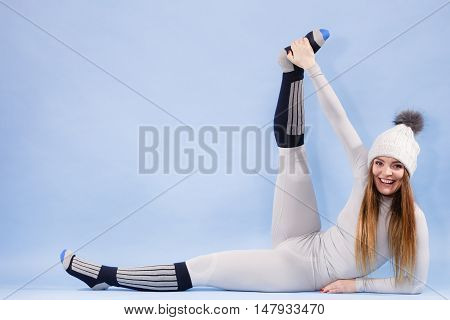 Woman In Thermal Underwear Top Ang Leggings