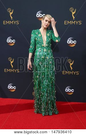 LOS ANGELES - SEP 18:  Sarah Paulson at the 2016 Primetime Emmy Awards - Arrivals at the Microsoft Theater on September 18, 2016 in Los Angeles, CA