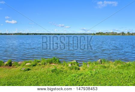 Siverskoe lake by day near City Kirillov Vologda region Russia.