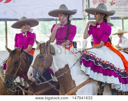 GUADALAJARA MEXICO - SEP 01 : Charras participate at the 23rd International Mariachi & Charros festival in Guadalajara Mexico on September 01 2016.