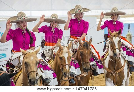 GUADALAJARA MEXICO - SEP 01 : Charras participate at the 23rd International Mariachi & Charros festival in Guadalajara Mexico on September 01 2016.