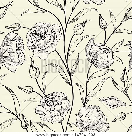 Floral seamless pattern. Flower swirl background. Floral ornamen