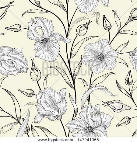 Floral seamless pattern. Flower swirl background. Floral ornamen