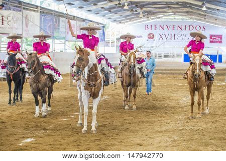GUADALAJARA MEXICO - SEP 01 : Charras participate at the 23rd International Mariachi & Charros festival in Guadalajara Mexico on September 01 2016.