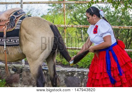 GUADALAJARA MEXICO - SEP 01 : Charra participates at the 23rd International Mariachi & Charros festival in Guadalajara Mexico on September 01 2016.