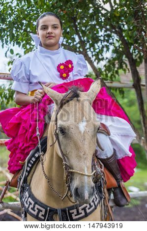 GUADALAJARA MEXICO - SEP 01 : Charra participates at the 23rd International Mariachi & Charros festival in Guadalajara Mexico on September 01 2016.
