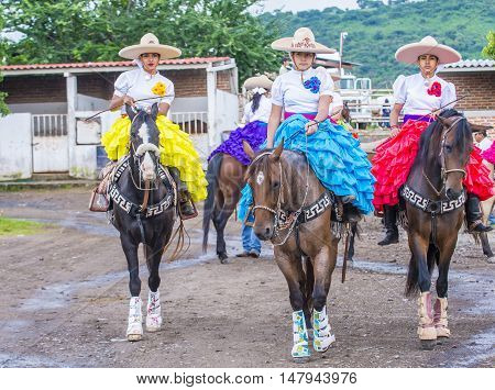 GUADALAJARA MEXICO - SEP 01 : Charras participate at the 23rd International Mariachi & Charros festival in Guadalajara Mexico on September 01 2016.