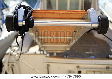 Close up of a power boat gangplank