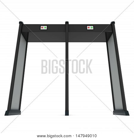 Safe area double security gates with metal detectors. Metal detector scanner. 3D render illustration isolated on white. Walk through detector concept.