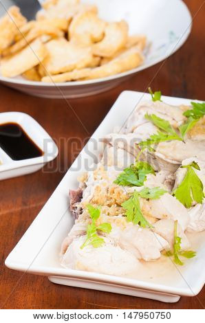 steamed chicken with ginger sauce and thick soy sauce