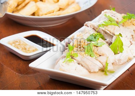 steamed chicken with ginger sauce and thick soy sauce