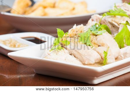 steamed chicken with ginger sauce and thick soy sauce
