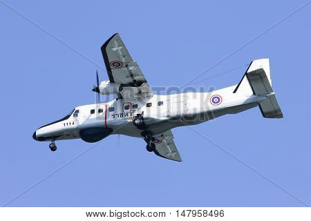 CHIANGMAI, THAILAND -JANUARY 7 2013: 1114 Dornier 228 of Royal Thai Navy. Landing to Chiang mai international airport. Chiangmai, thailand.