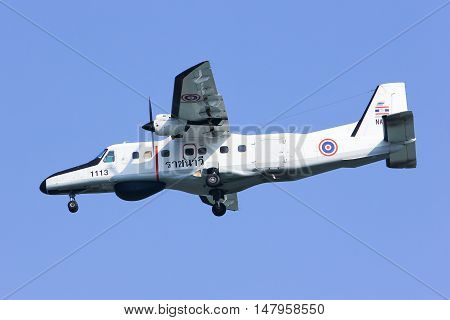 CHIANGMAI, THAILAND -JANUARY 7 2013: 1113 Dornier 228 of Royal Thai Navy. Landing to Chiang mai international airport. Chiangmai, thailand.