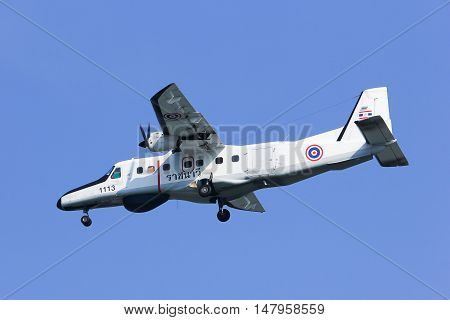 CHIANGMAI, THAILAND -JANUARY 7 2013: 1113 Dornier 228 of Royal Thai Navy. Landing to Chiang mai international airport. Chiangmai, thailand.