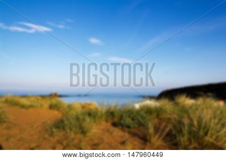 View From The Sand Dunes On Bude Seafront Out Of Focus.