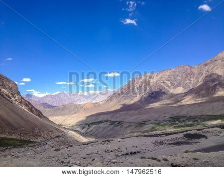 Road from Khardungla pass to Nubra valley Leh Ladakh India