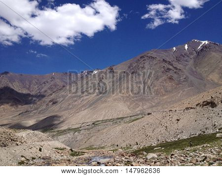 Road from Khardungla pass to Nubra valley Leh Ladakh India
