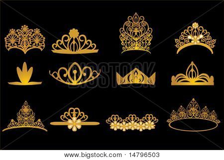 illustration with diadem collection isolated on white background