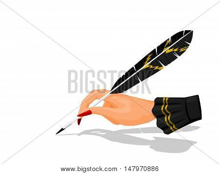 woman's holding the quill pen on transparent background