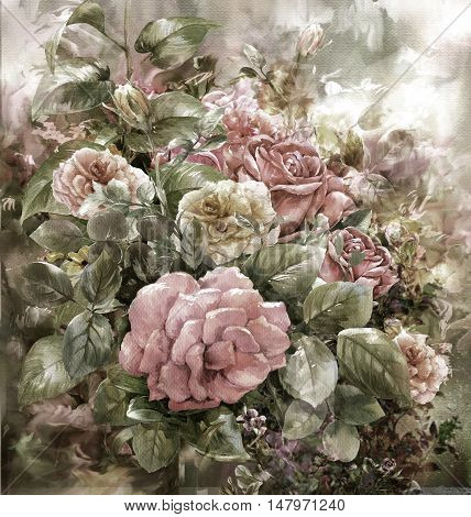 Bouquet of rose watercolor painting style.digital painting