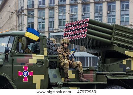KYIV, UKRAINE - AUGUST 24, 2016: Military parade in Kyiv, dedicated to the Independence Day of Ukraine. Ukraine celebrates 25th anniversary of Independence