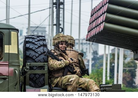 KYIV, UKRAINE - AUGUST 24, 2016: Military parade in Kyiv, dedicated to the Independence Day of Ukraine. Ukraine celebrates 25th anniversary of Independence